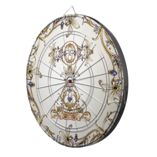 Wit Goud Bloemen Dartboard Dartbord (Voorkant Rechts)