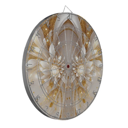 Wit Goud Bloemen Dartboard Dartbord (Voorkant Links)