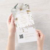 Wit & Goud Bloemen Foliage Waterverf Bruiloft All In One Uitnodiging (Afscheurbaar)