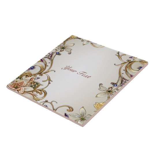 Wit Goud Bloemen Keramische Tegel Tegeltje (Zijkant)