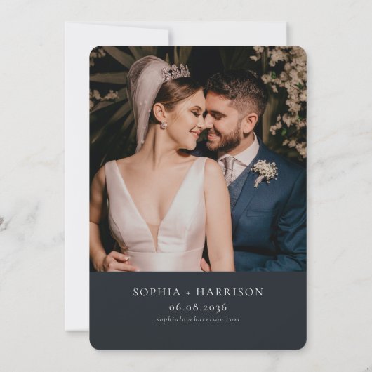 Wit Goud Bloemen Krans Bruiloft Receptie Foto Kaart (Achterkant)