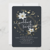 Wit Goud Bloemen Krans Bruiloft Receptie Foto Kaart (Voorkant)