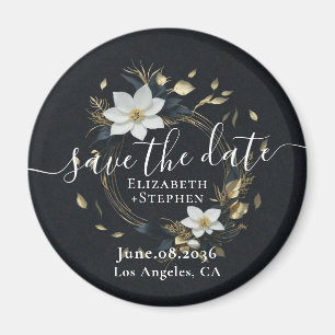 Wit Goud Bloemen Krans Bruiloft Save The Date Magneet