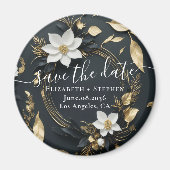 Wit Goud Bloemen Krans Bruiloft Save The Date Magneet (Voorkant)