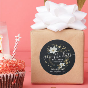 Wit Goud Bloemen Krans Bruiloft Save The Date Ronde Sticker