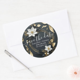 Wit Goud Bloemen Krans Bruiloft Save The Date Ronde Sticker