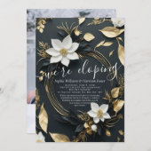 Wit Goud Bloemen Krans Foto Bruiloft Elopement Kaart (Voorkant / Achterkant)