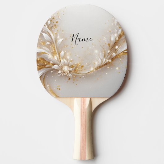 Wit Goud Bloemen Ping Pong Paddle Tafeltennisbatje (Voorkant)