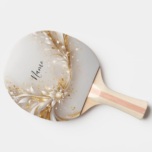 Wit Goud Bloemen Ping Pong Paddle Tafeltennisbatje (Zijkant)
