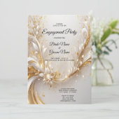 Wit Goud Bloemen Verloving Invitation Kaart (Staand voorkant)