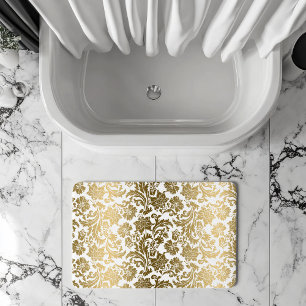 Wit & Goud Bloemendamaskerpatroon Badmat