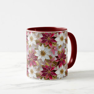 Wit Goud Bourgondi Roze Kerst Poinsettia's Mok