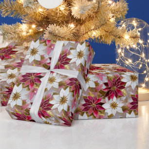 Wit Goud Bourgondië Roze Kerstmis Poinsettias Cadeaupapier