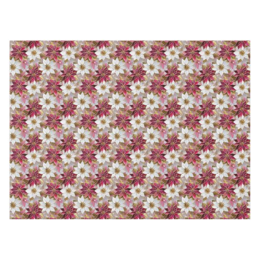 Wit Goud Bourgondië Roze Kerstmis Poinsettias Tafelkleed (Voorkant (Horizontaal))