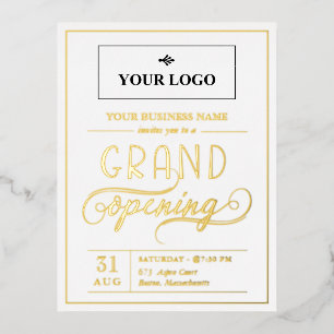 Wit & Goud Brede Logo Grand Opening Folie Uitnodiging Briefkaart