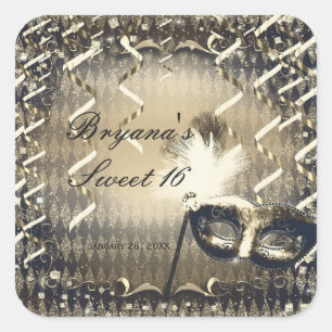 Wit Goud & Bronzen Masker Masker Bal Feest Vierkante Sticker