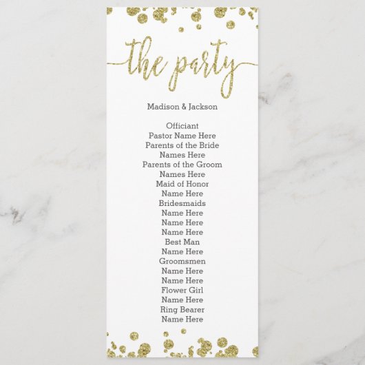 Wit & Goud Confetti huwelijksprogramma Programma (Achterkant)