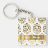 Wit & goud damast sleutelhanger (voorkant)