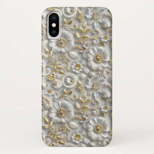 Wit Goud Decoratieve 3D Flora Bloemen iPhone X Hoesje