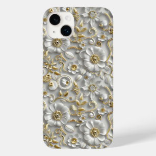 Wit Goud Decoratieve 3D Flora Bloemen Case-Mate iPhone 14 Plus Hoesje