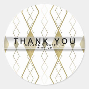 Wit & Goud Diamant Glamour Modern Feest Favor Ronde Sticker