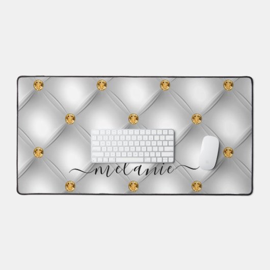 Wit Goud Diamant Tufted Aangepaste Naam Bureaumat (Keyboard & Muis)
