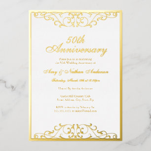 Wit Goud Elegante Swirl 50ste bruiloft Jubileum Folie Uitnodiging