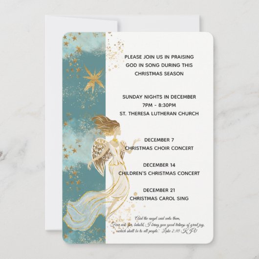 Wit Goud en Blauwe Engel Kerstprogramma Feestdagenkaart (Voorkant)