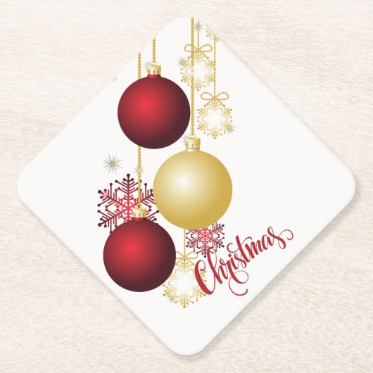 Wit, Goud en Rood Kerstfeest Kartonnen Onderzetters (Voorkant)