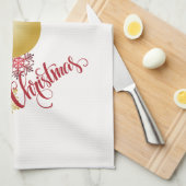 Wit, Goud en Rood Kerstfeest Theedoek (Quarter Fold)