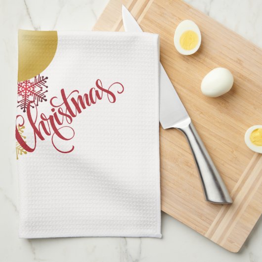 Wit, Goud en Rood Kerstfeest Theedoek (Quarter Fold)