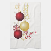 Wit, Goud en Rood Kerstfeest Theedoek (Verticaal)