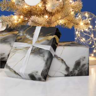 Wit, Goud en Zwart Luxe Marmer Elegant Cadeaupapier