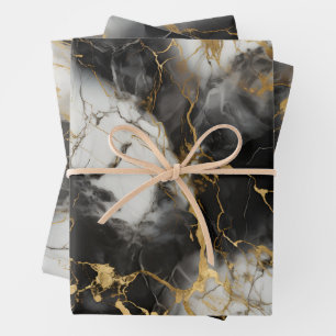 Wit, Goud en Zwart Luxe Marmer Elegant Inpakpapier Vel