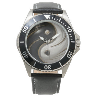 Wit Goud en Zwart Stijlvol Yin Yang Horloge