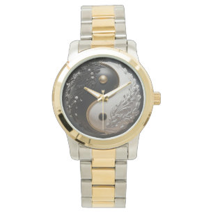 Wit Goud en Zwarte Yin Yang Horloge