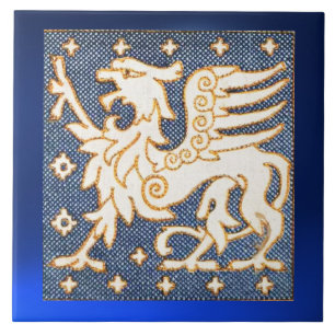 WIT GOUD FANTASY GRIFFIN IN BLAUW TEGELTJE