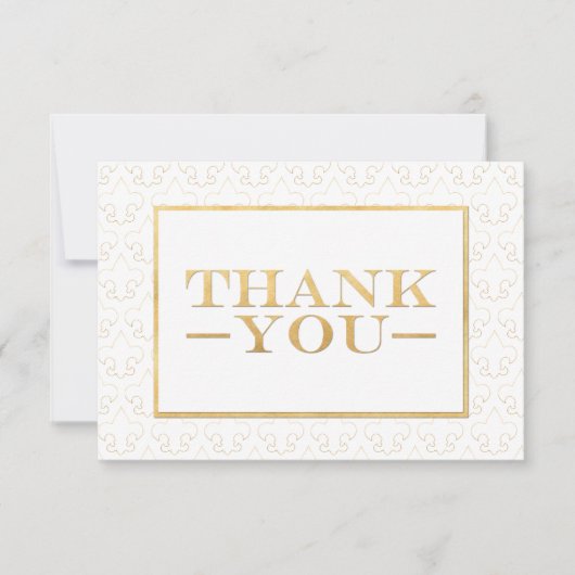 Wit & Goud Fleur de Lis Wedding Dank u Kaarten (Voorkant)