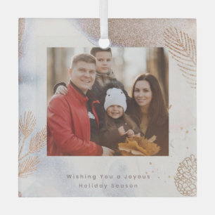Wit & Goud Foto Gepersonaliseerde Kerstmis Ornamen Glas Ornament
