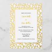 Wit & Goud Glamoureus Blad Patroon Bruiloft Folie Uitnodiging (Voorkant)