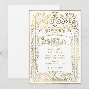 Wit & Goud Glans Vintage Victoriaans Deco Sweet 16 Kaart