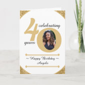 Wit & Goud Glitter 40 Veertig jaar 40ste verjaarda Bedankkaart (Voorkant)