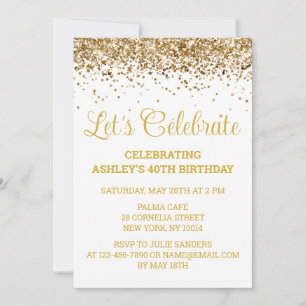 Wit & Goud Glitter 40e Verjaardag Laten we vieren Kaart