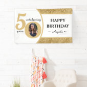 Wit & Goud Glitter 50 Vijftig jaar 50ste verjaarda Spandoek (Insitu)