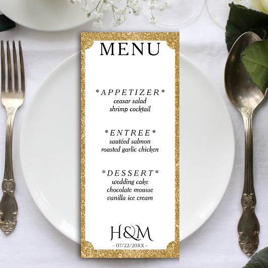 Wit & Goud Glitter Concave Bruiloft Receptie Menu