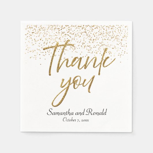 Wit & Goud Glitter Dank u bruiloft Servet (Voorkant)