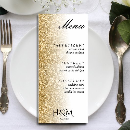 Wit & Goud Glitter Diner Bruiloft Receptie Menu
