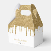 Wit & Goud Glitter Drip Bruiloft Bedankdoosjes (Voorkant Zijde)