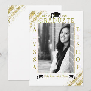 Wit & Goud Glitter Foto Afstuderen Afgestudeerd Kaart