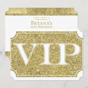 Wit & Goud Glitter Glam VIP-feest evenemententicke Kaart